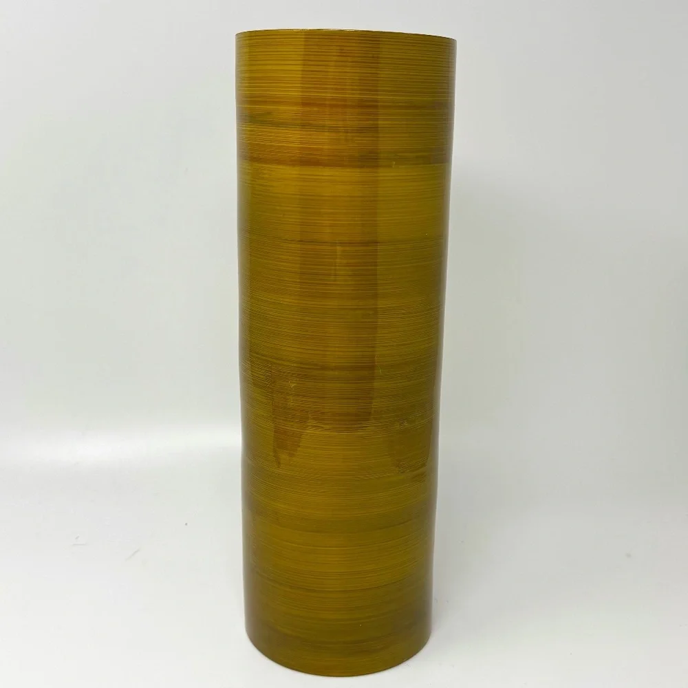 Shira Leah Large Cyliner Vase Bamboo Mustard Yellow Dried Silk Flowers Vietnam